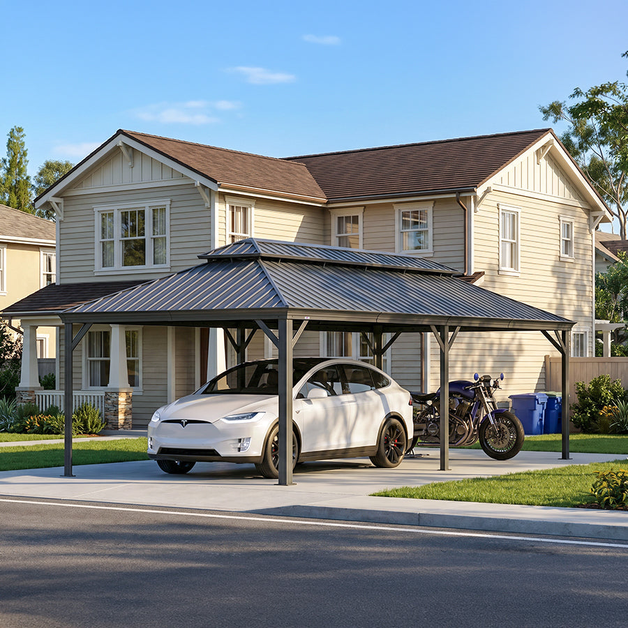PURPLE LEAF Outdoor Metal Carport with Grey Steel Roof and Aluminum Frame Protective Shelter