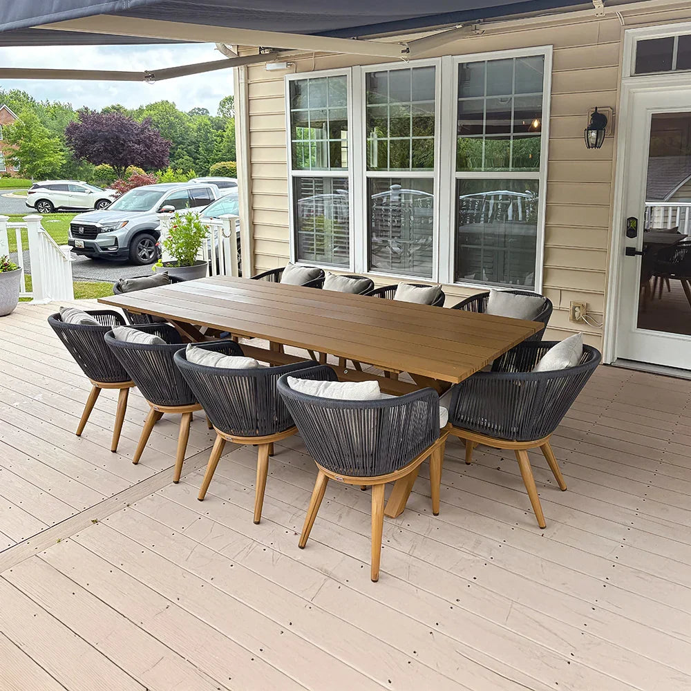 PURPLE LEAF Teak Patio Dining Set with Cushions and Pillow All-Weather Wicker Patio Table Set for Garden, Deck, and Yard