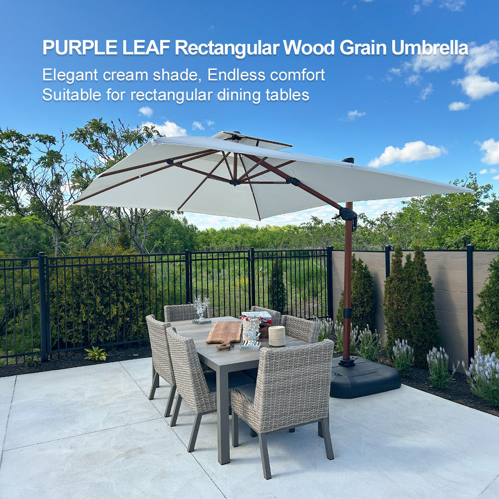 PURPLE LEAF Outdoor Garden Umbrella with Base, Cantilever Umbrellas in Wood Color