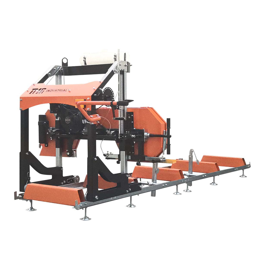27” Portable Sawmill, 10’ Log Length Capacity, 27” Log Diameter, 15 HP RATO-R420 Engine, 12-¾’ Track Length (Extensions Available), TMG-PSM27R