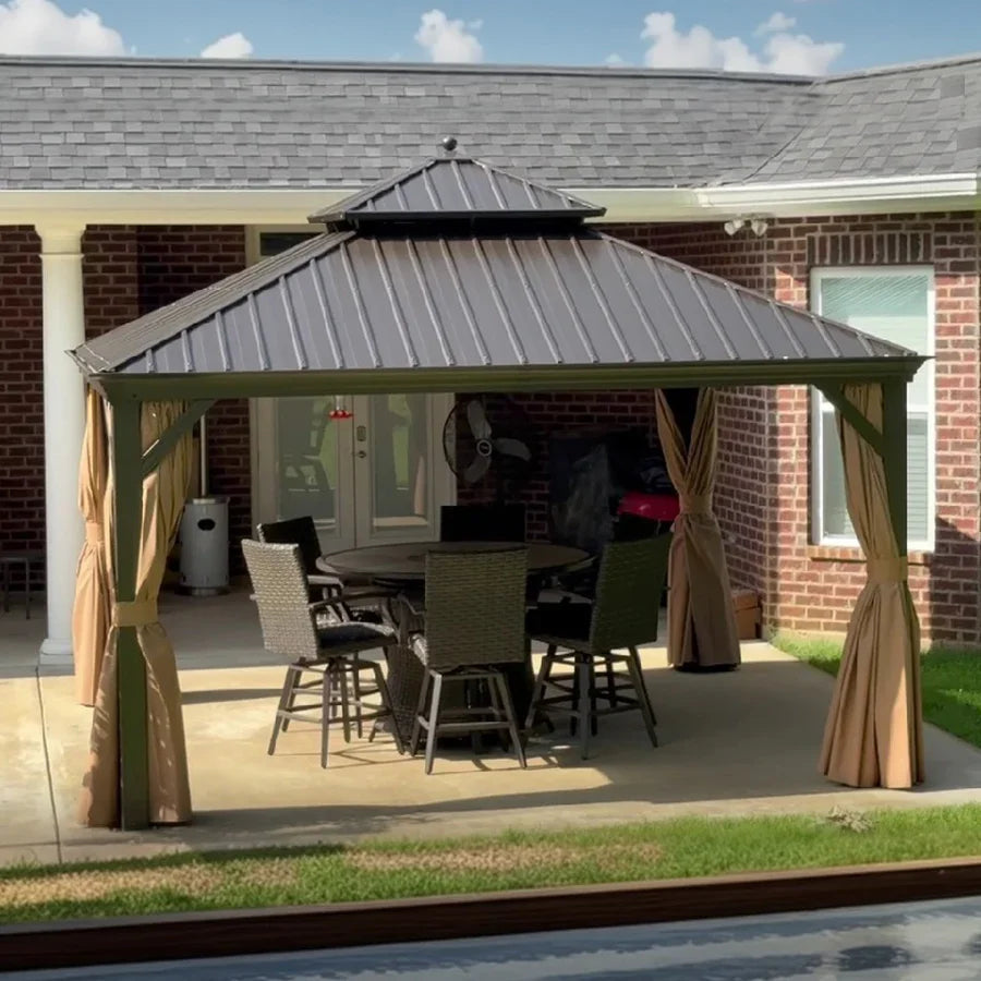 PURPLE LEAF Outdoor Hardtop Gazebo for Garden Bronze Double Roof Aluminum Frame Pavilion with Reinforcement Support Rod
