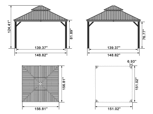 PURPLE LEAF Patio Gazebo for Backyard Grey Hardtop Galvanized Steel Roof Awning with Upgrade Curtain