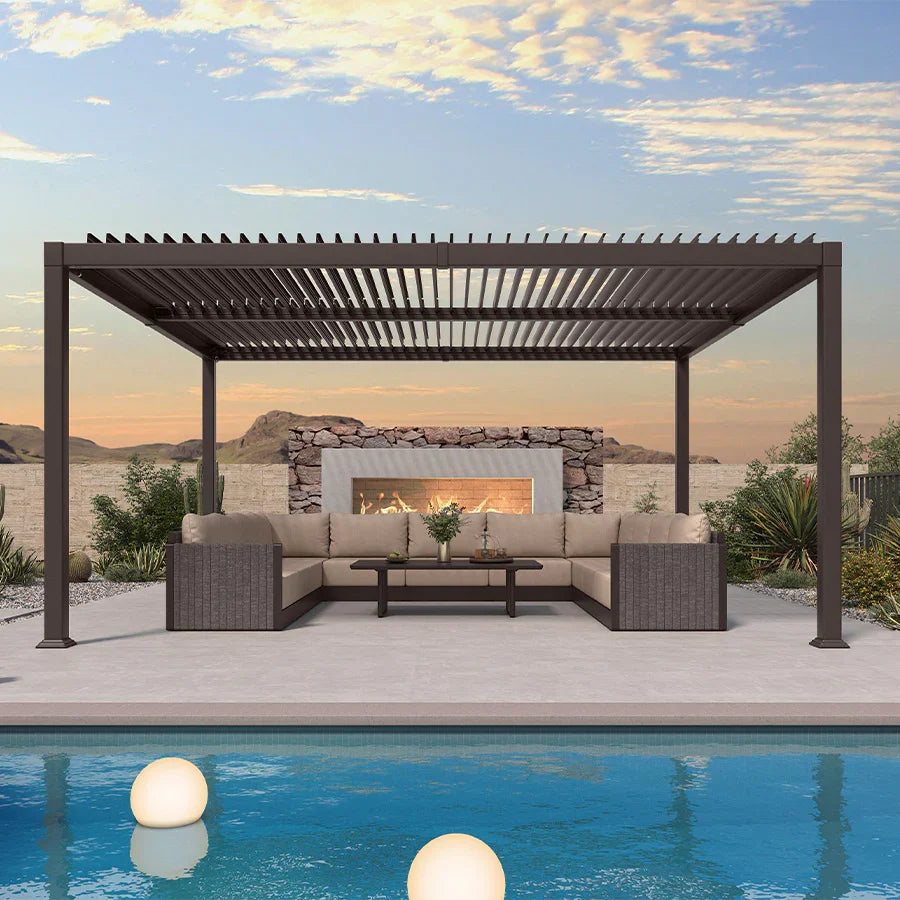 PURPLE LEAF Caesar Louvered Pergola Outdoor Adjustable Roof Modern Patio Aluminum Pergola for Deck Backyard Garden Hardtop Gazebo Bronze