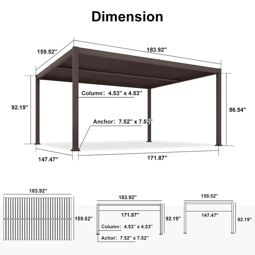 PURPLE LEAF Caesar Louvered Pergola Outdoor Adjustable Louvre Shade Modern Patio Aluminum Pergola with  Yellow Lights
