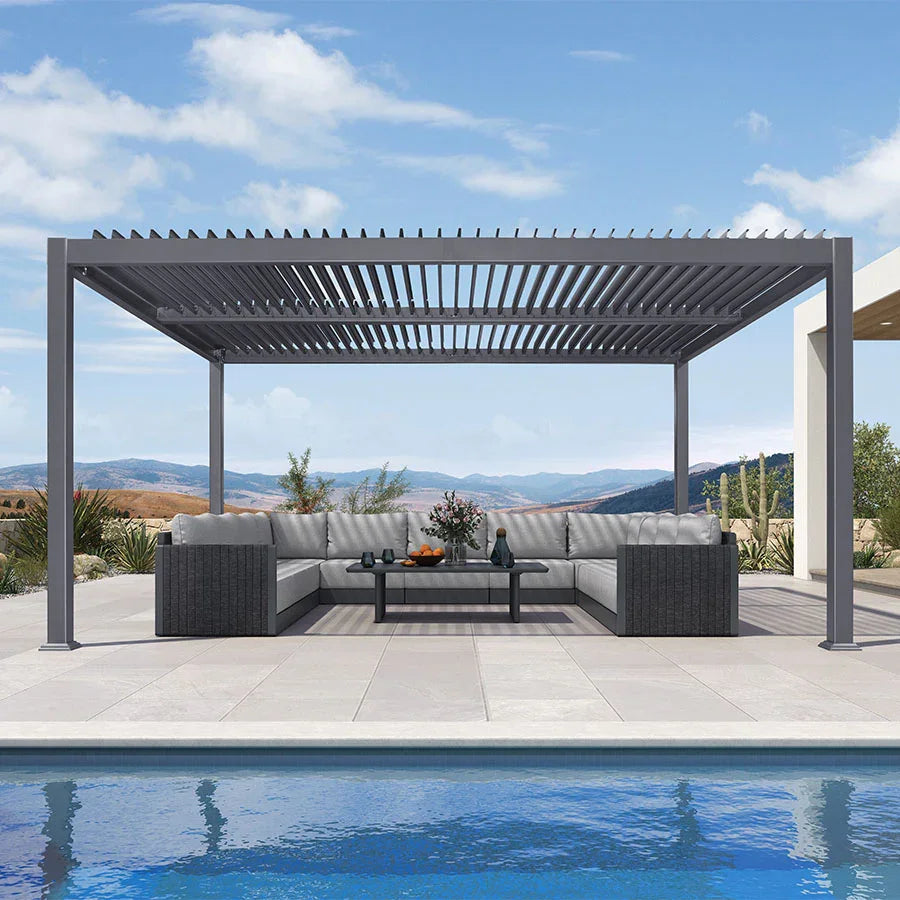 PURPLE LEAF Caesar Outdoor Louvered Pergola Patio Sun Shade Shelter with Adjustable Hardtop Patio Pergola Grey