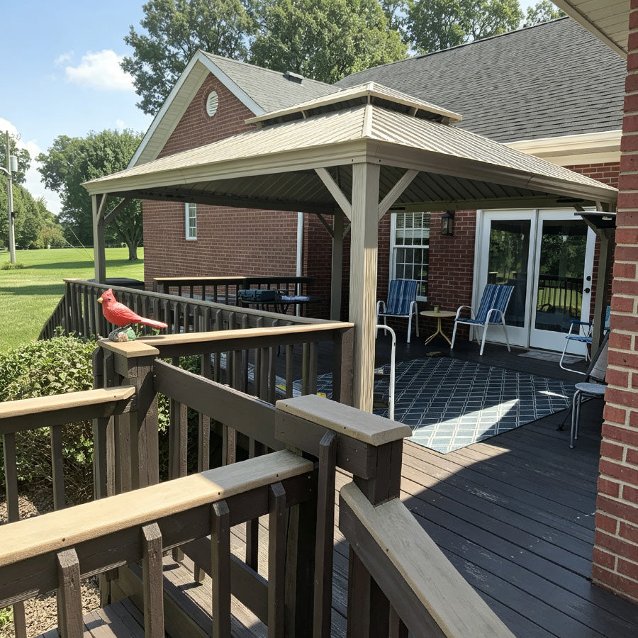 PURPLE LEAF Backyard Gazebo Champagne Hardtop Galvanized Steel Roof Awning and Upgrade Curtain