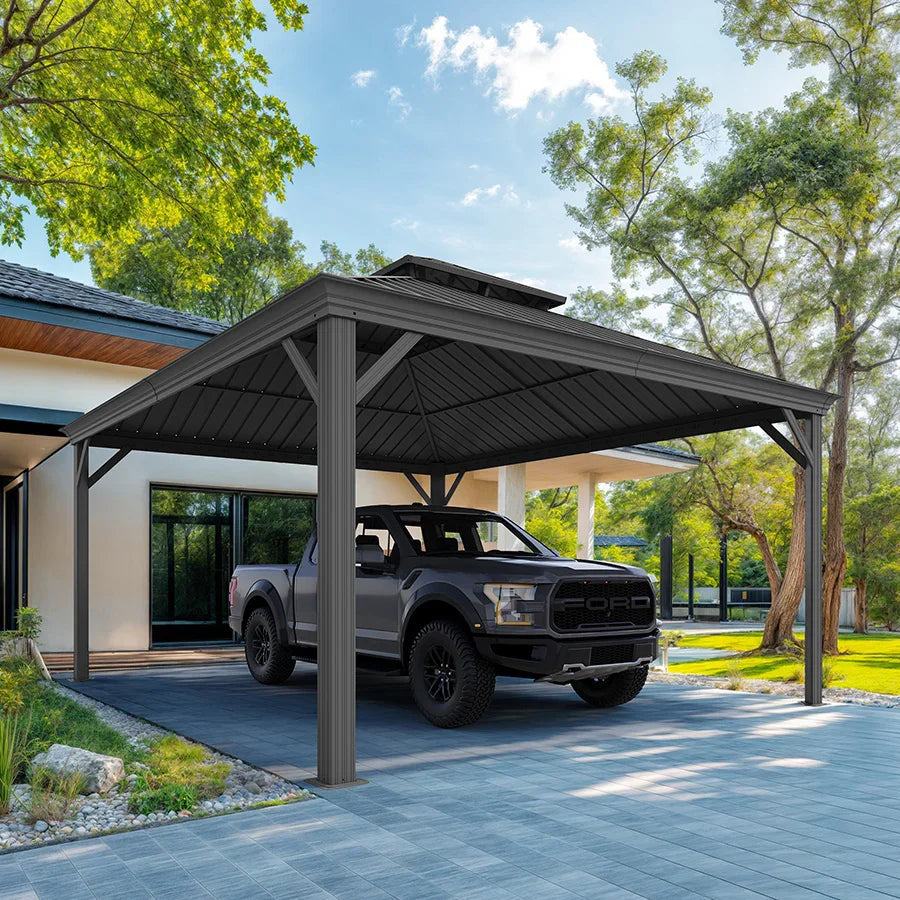 PURPLE LEAF Outdoor Metal Carport with Grey Steel Roof and Aluminum Frame Protective Shelter