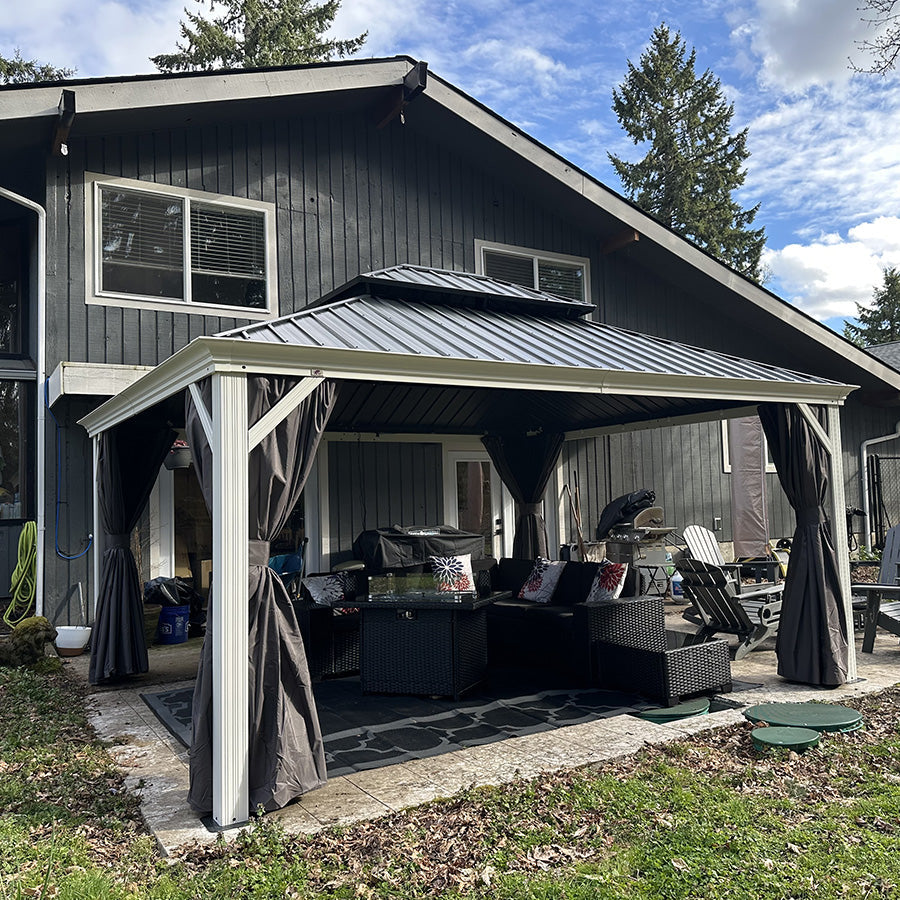 PURPLE LEAF White Gazebo for Modern Patio Double Galvanized Steel Roof Awning and Upgrade Curtain