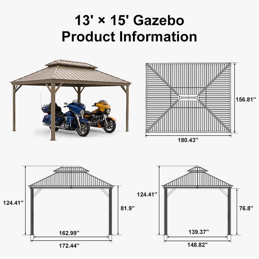 PURPLE LEAF Outdoor Carport Gazebo Champagne Steel Roof Aluminum Frame Shelter for Parking