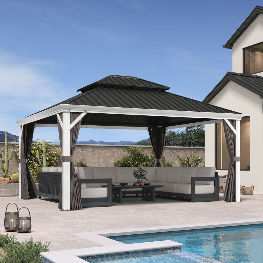PURPLE LEAF White Gazebo for Modern Patio Double Galvanized Steel Roof Awning and Upgrade Curtain