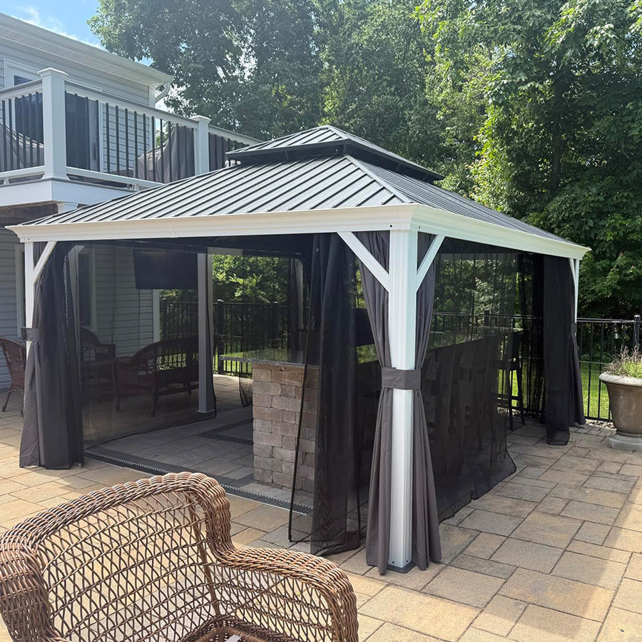 PURPLE LEAF White Gazebo for Modern Patio Double Galvanized Steel Roof Awning and Upgrade Curtain