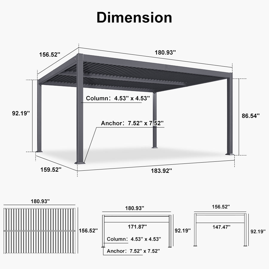 PURPLE LEAF Caesar Louvered Pergola with Yellow String Lights Patio Aluminum Pergola with Independent Adjustable Rainproof Roof Hardtop Pergola for Outdoor Deck Garden Yard
