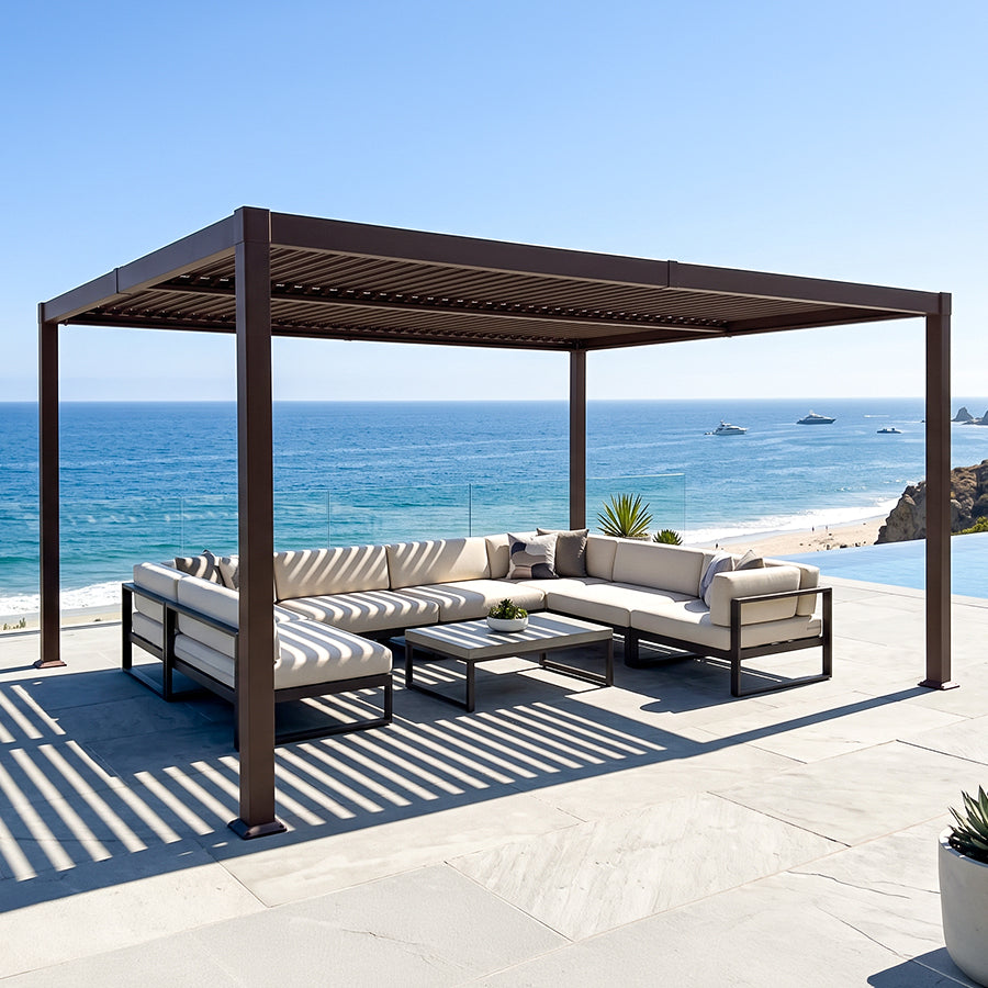 PURPLE LEAF Caesar Louvered Pergola Outdoor Adjustable Roof Modern Patio Aluminum Pergola for Deck Backyard Garden Hardtop Gazebo Bronze