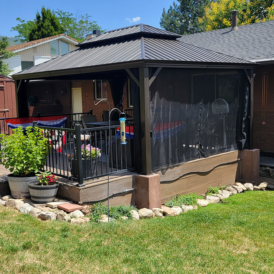 PURPLE LEAF Outdoor Hardtop Gazebo for Garden Bronze Double Roof Aluminum Frame Pavilion with String Lights-clear