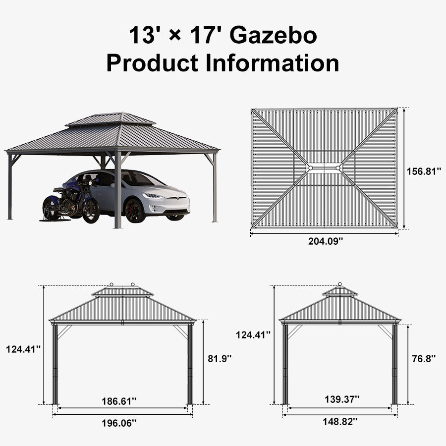 PURPLE LEAF Light Grey Metal Carport with Galvanized Steel Roof Heavy Duty Permanent Outdoor Car Shelter