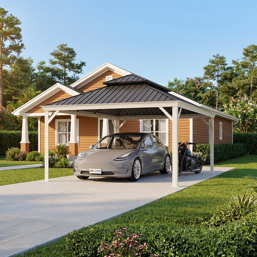 PURPLE LEAF White Metal Carport with Galvanized Steel Roof Aluminum Frame All-Weather Car Shelter