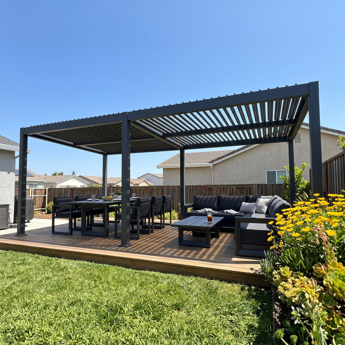 PURPLE LEAF Caesar Outdoor Louvered Pergola Patio Sun Shade Shelter with Adjustable Hardtop Patio Pergola Grey