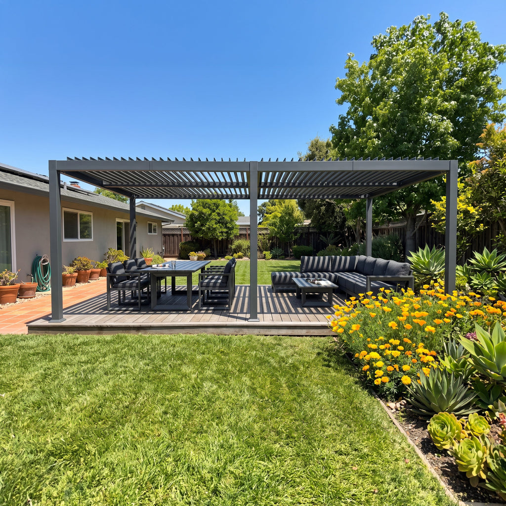 PURPLE LEAF Caesar Outdoor Louvered Pergola Patio Sun Shade Shelter with Adjustable Hardtop Patio Pergola Grey