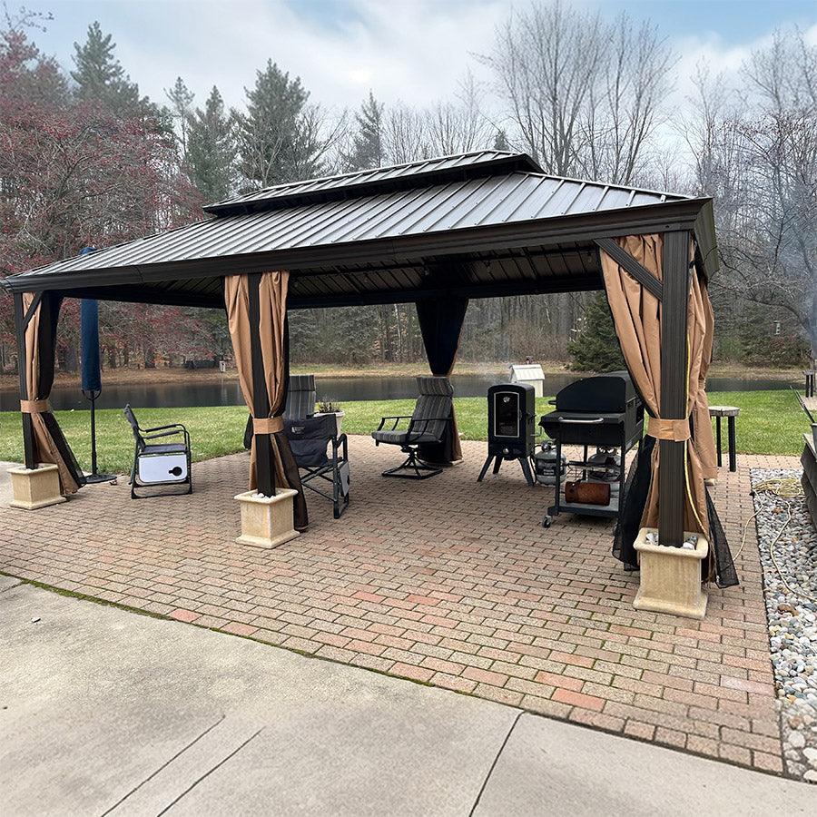 PURPLE LEAF Outdoor Hardtop Gazebo for Garden Bronze Double Roof Aluminum Frame Pavilion