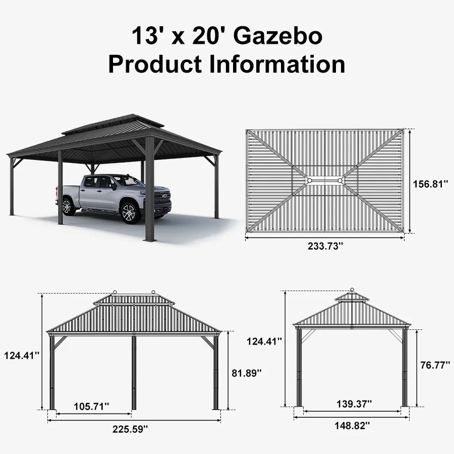 PURPLE LEAF Outdoor Metal Carport with Grey Steel Roof and Aluminum Frame Protective Shelter