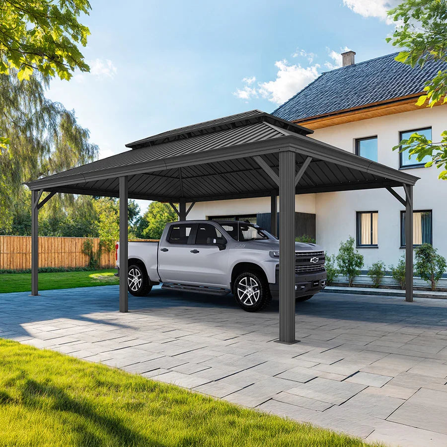 PURPLE LEAF Outdoor Metal Carport with Grey Steel Roof and Aluminum Frame Protective Shelter
