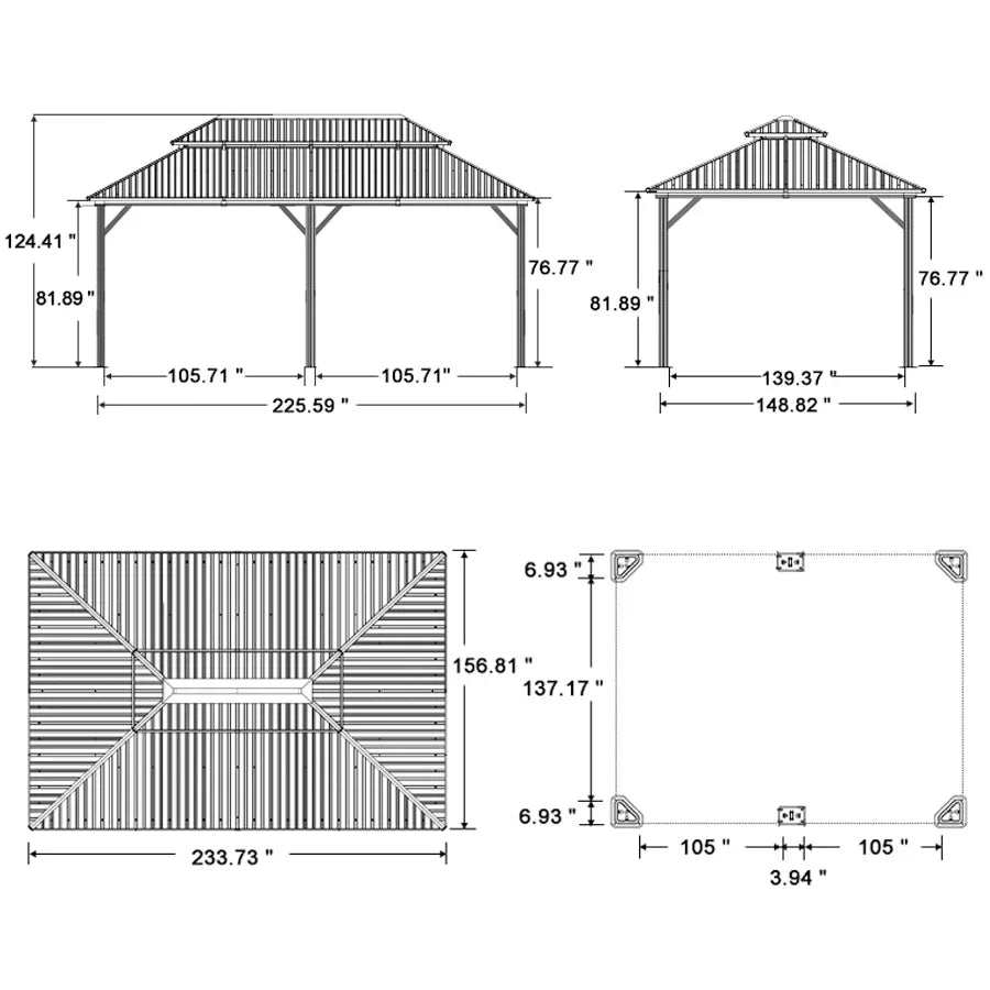 PURPLE LEAF Patio Gazebo for Backyard Grey Hardtop Galvanized Steel Roof Awning String Lights-milky