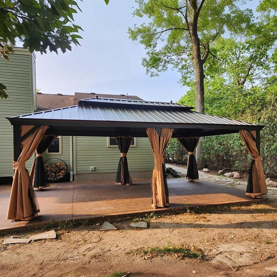 PURPLE LEAF Outdoor Hardtop Gazebo for Garden Bronze Double Roof Aluminum Frame Pavilion with Reinforcement Support Rod