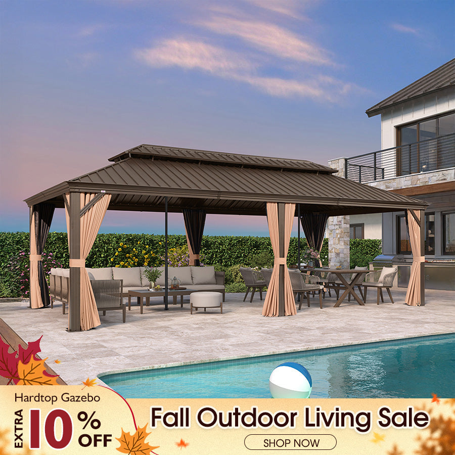 PURPLE LEAF Outdoor Hardtop Gazebo for Garden Bronze Double Roof Aluminum Frame Pavilion with Reinforcement Support Rod
