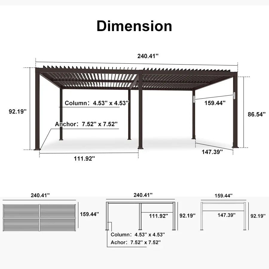 PURPLE LEAF Caesar Louvered Pergola Outdoor Adjustable Roof Modern Patio Aluminum Pergola for Deck Backyard Garden Hardtop Gazebo Bronze