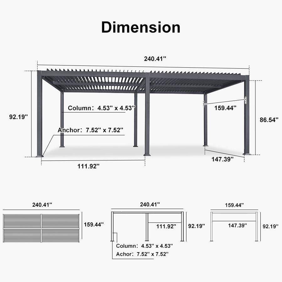 PURPLE LEAF Caesar Louvered Pergola with Yellow String Lights Patio Aluminum Pergola with Independent Adjustable Rainproof Roof Hardtop Pergola for Outdoor Deck Garden Yard