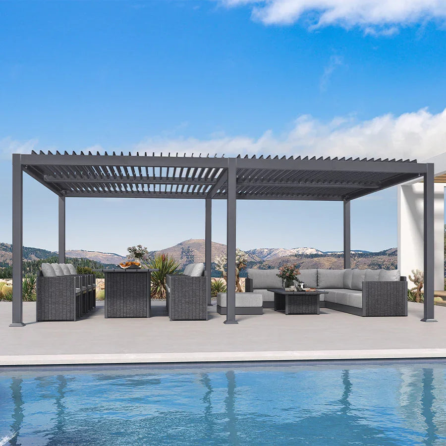 PURPLE LEAF Caesar Outdoor Louvered Pergola Patio Sun Shade Shelter with Adjustable Hardtop Patio Pergola Grey