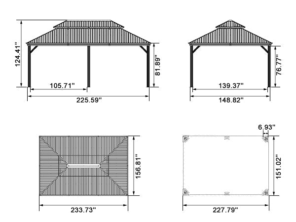 PURPLE LEAF Patio Gazebo for Backyard Grey Hardtop Galvanized Steel Roof Awning with Reinforcement Support Rod