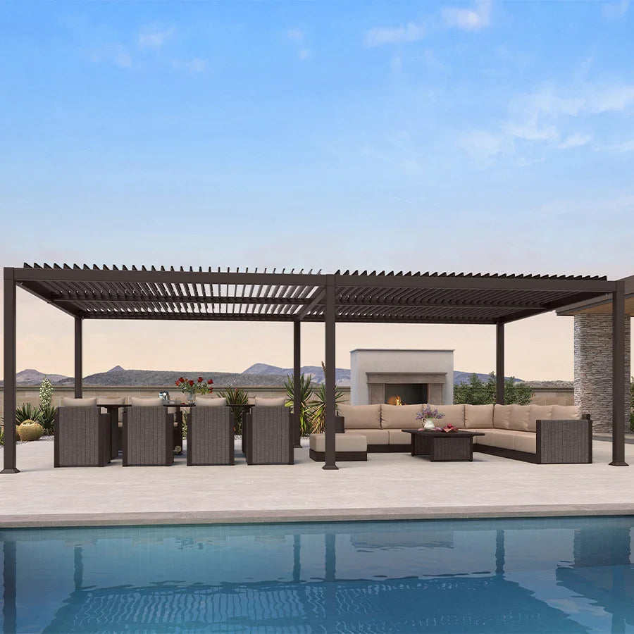 PURPLE LEAF Caesar Louvered Pergola Outdoor Adjustable Roof Modern Patio Aluminum Pergola for Deck Backyard Garden Hardtop Gazebo Bronze