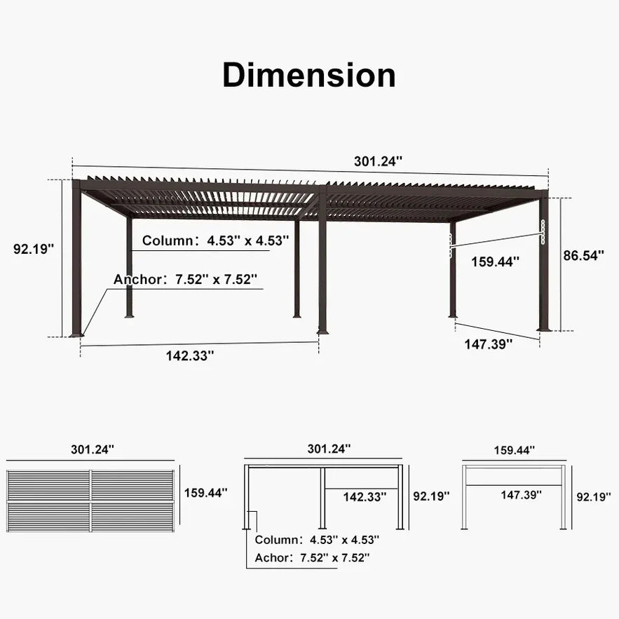 PURPLE LEAF Caesar Louvered Pergola Outdoor Adjustable Louvre Shade Modern Patio Aluminum Pergola with  Yellow Lights