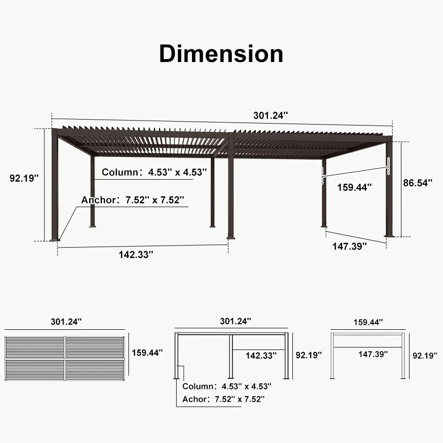 PURPLE LEAF Caesar Louvered Pergola Outdoor Adjustable Roof Modern Patio Aluminum Pergola for Deck Backyard Garden Hardtop Gazebo Bronze