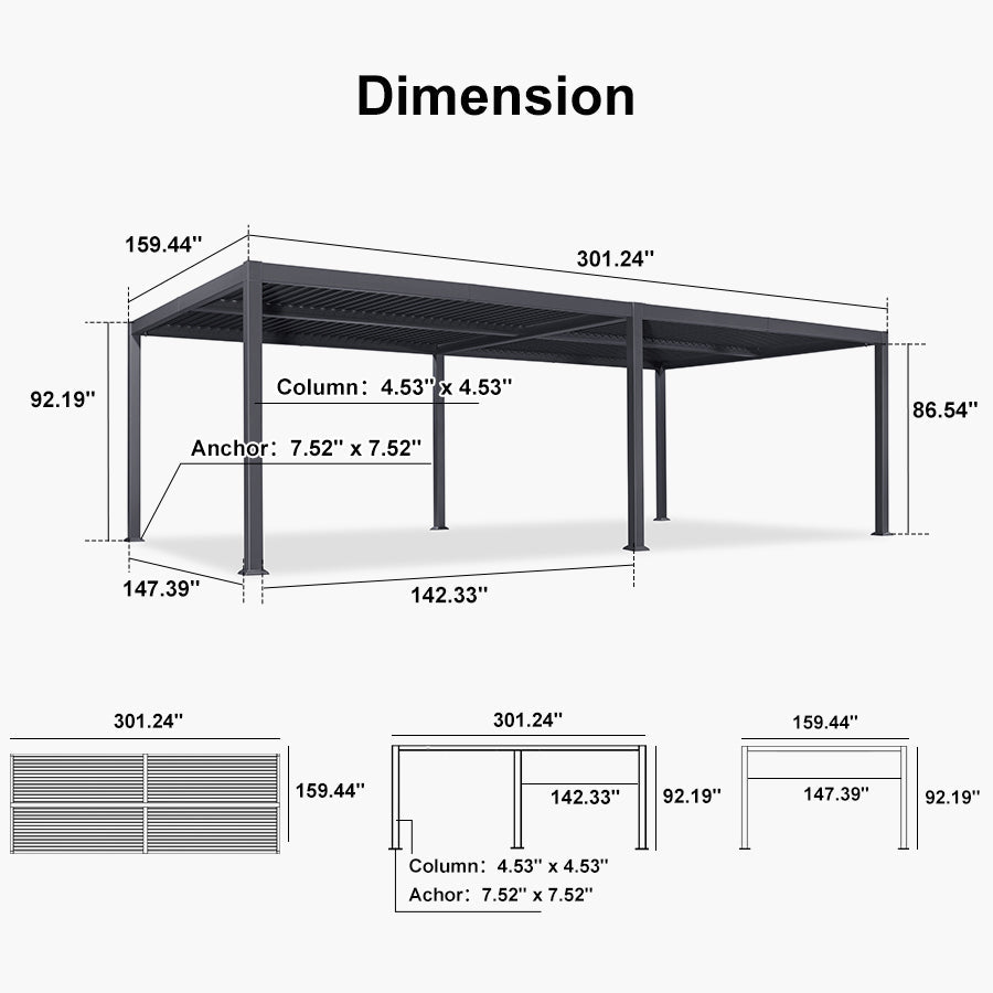 PURPLE LEAF Caesar Louvered Pergola with Milky String Lights Patio Aluminum Pergola with Independent Adjustable Rainproof Roof Hardtop Pergola for Outdoor Deck Garden Yard