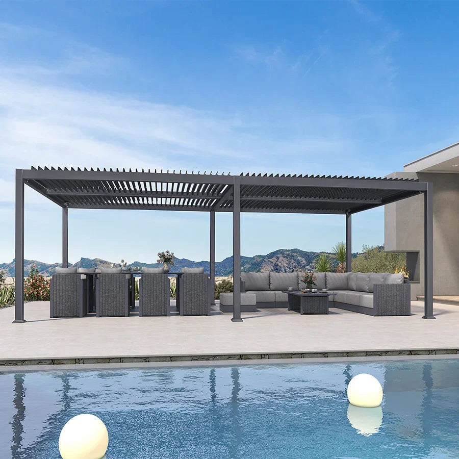 PURPLE LEAF Caesar Outdoor Louvered Pergola Patio Sun Shade Shelter with Adjustable Hardtop Patio Pergola Grey