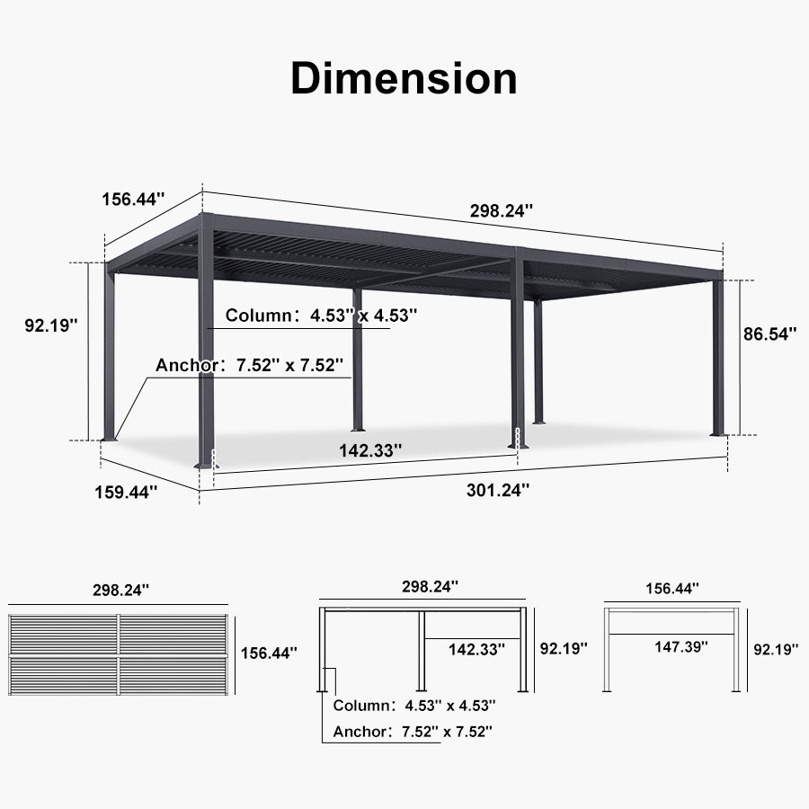 PURPLE LEAF Caesar Louvered Pergola with Yellow String Lights Patio Aluminum Pergola with Independent Adjustable Rainproof Roof Hardtop Pergola for Outdoor Deck Garden Yard