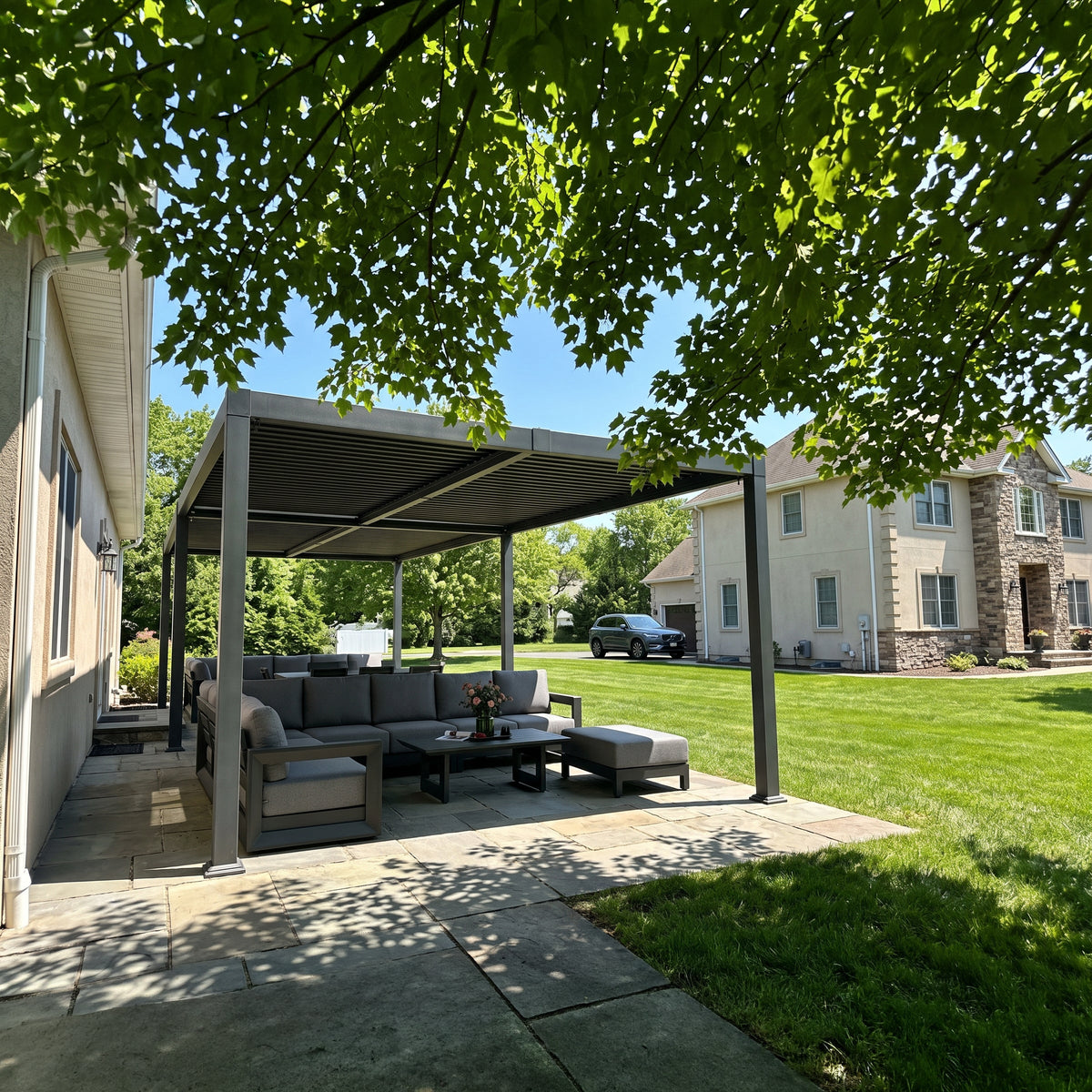 PURPLE LEAF Caesar Outdoor Louvered Pergola Patio Sun Shade Shelter with Adjustable Hardtop Patio Pergola Grey