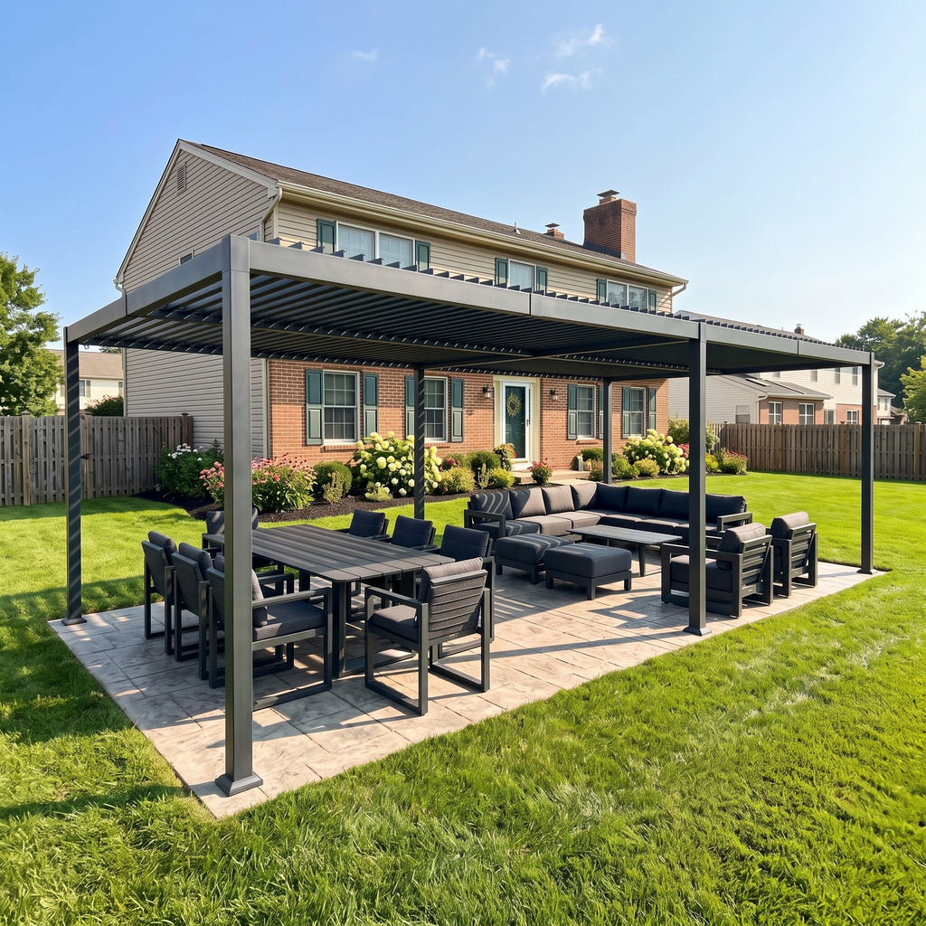 PURPLE LEAF Caesar Outdoor Louvered Pergola Patio Sun Shade Shelter with Adjustable Hardtop Patio Pergola Grey
