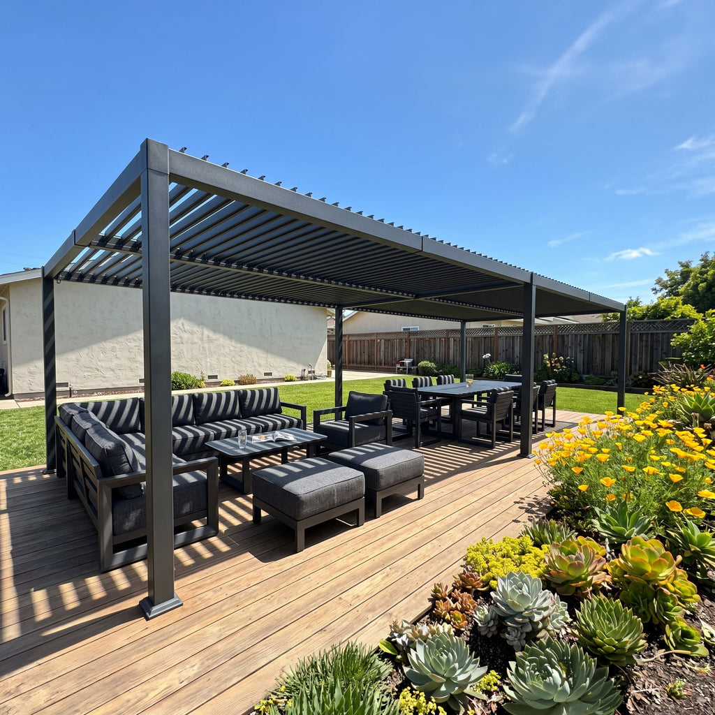PURPLE LEAF Caesar Outdoor Louvered Pergola Patio Sun Shade Shelter with Adjustable Hardtop Patio Pergola Grey