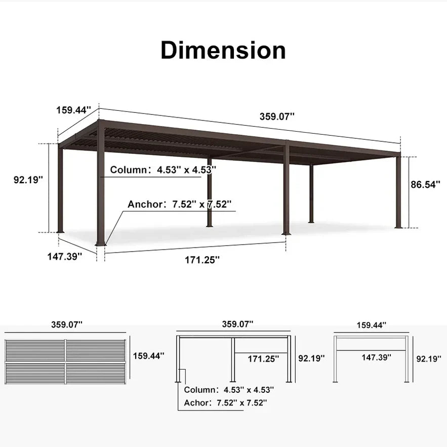 PURPLE LEAF Caesar Louvered Pergola Outdoor Adjustable Louvre Shade Modern Patio Aluminum Pergola with  Yellow Lights