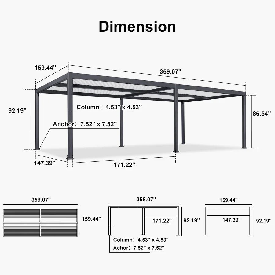 PURPLE LEAF Caesar Outdoor Louvered Pergola Patio Sun Shade Shelter with Adjustable Hardtop Patio Pergola Gray Frame White Roof