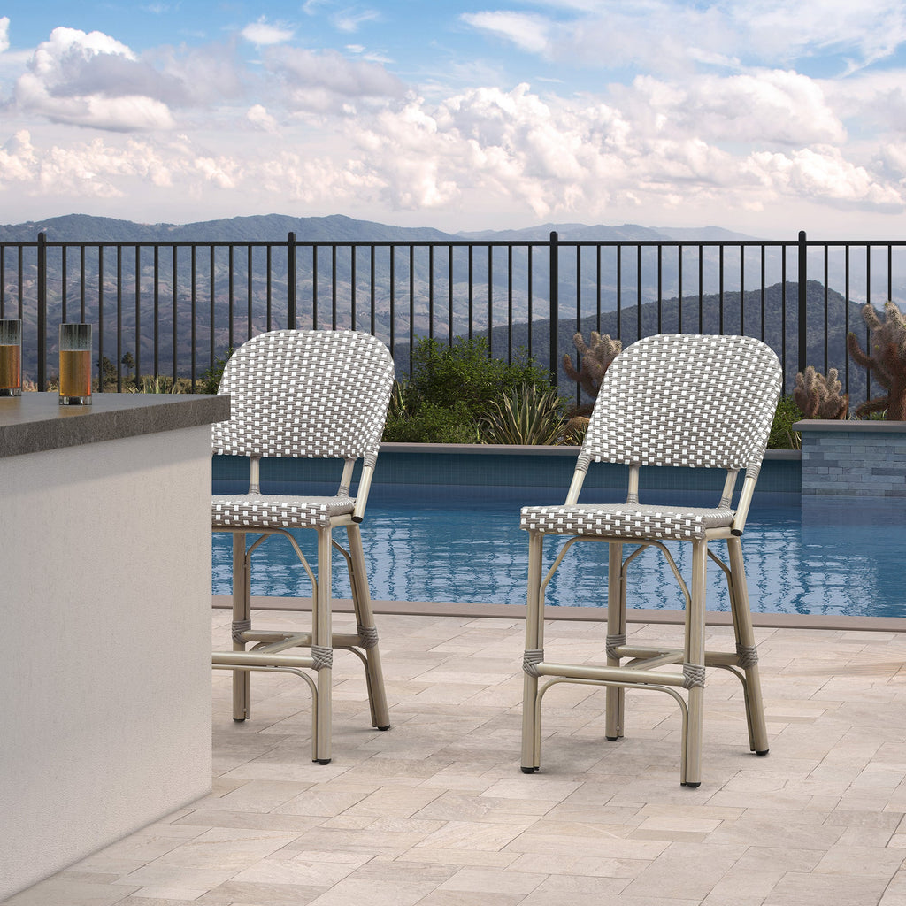 PURPLE LEAF Outdoor Bar Height Stools Set of 2 French Country Patio Rattan Bar Stool Chairs Outdoor Armless Barstools for Porch Garden Indoor Kitchen