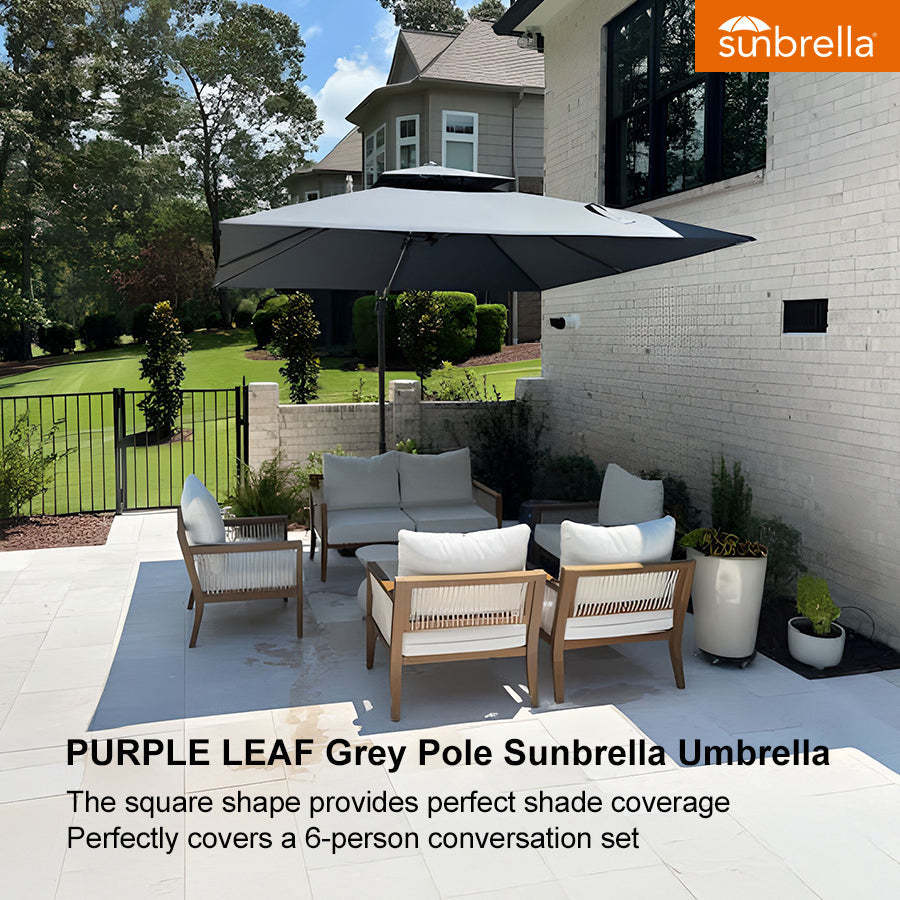 PURPLE LEAF SUNBRELLA Cantilever Umbrella Grey Aluminum Patio Umbrella