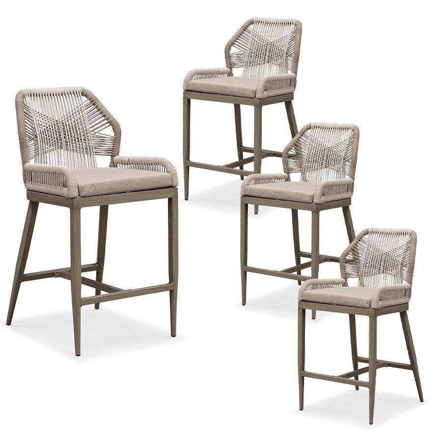 PURPLE LEAF Bar Stools Set of 4 Outdoor Aluminum Barstools with Back Modern Wicker Rattan Boho Garden Pool Patio Bar Chairs