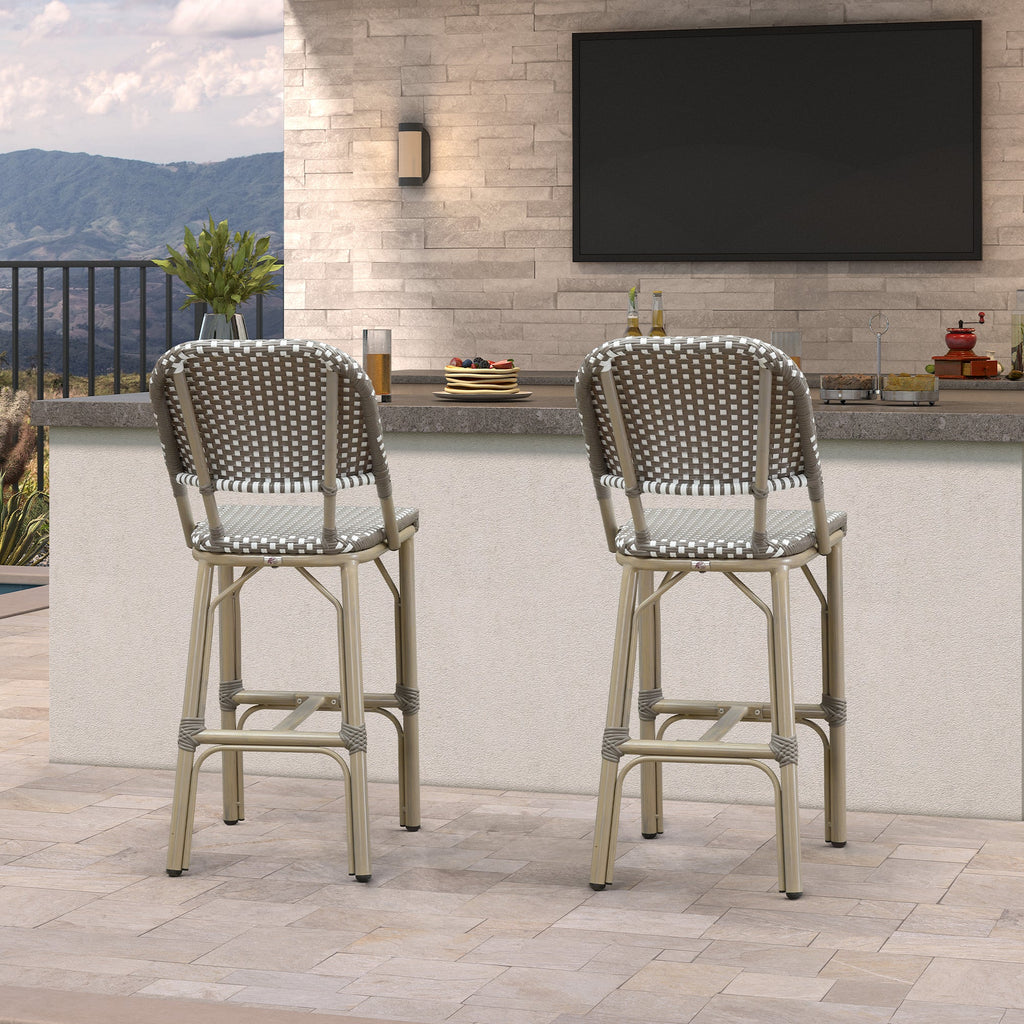 PURPLE LEAF Outdoor Bar Height Stools Set of 2 French Country Patio Rattan Bar Stool Chairs Outdoor Armless Barstools for Porch Garden Indoor Kitchen