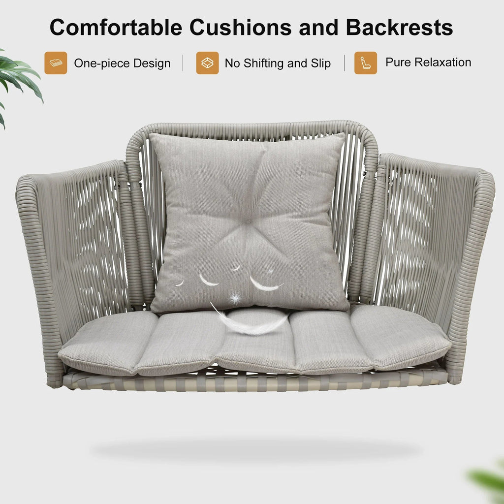 PURPLE LEAF Double Cloud Hanging Chair - Outdoor Patio Rattan Swing Chair with Cushion and Backrest.