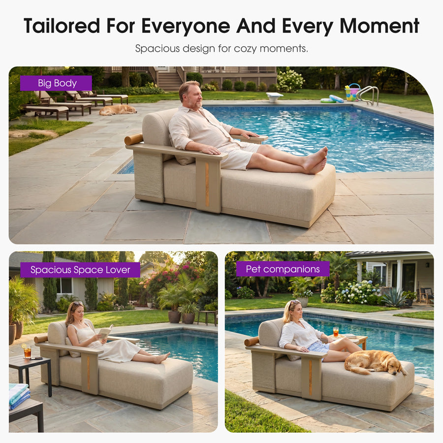 PURPLE LEAF Outdoor Chaise Lounge Chair Aluminum Patio Lounge Chair with Pillow Lounger Recliner Chiar for Beach Pool Lawn Tanning Lounge