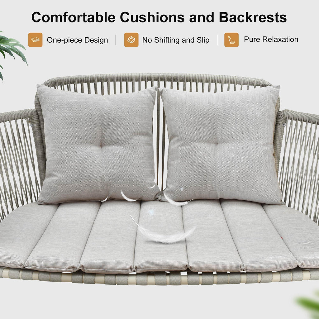 PURPLE LEAF Double Cloud Hanging Chair - Outdoor Patio Rattan Swing Chair with Cushion and Backrest.